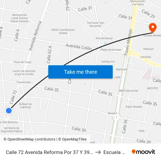 Calle 72 Avenida Reforma Por 37 Y 39, García Ginerés to Escuela Modelo map