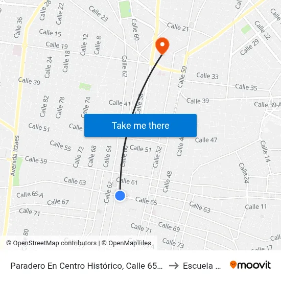Paradero En Centro Histórico, Calle 65 Por 58 Y 60 Centro to Escuela Modelo map