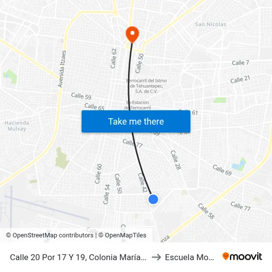 Calle 20 Por 17 Y 19, Colonia María Luisa to Escuela Modelo map