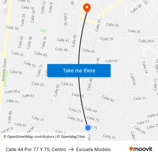 Calle 44 Por 77 Y 75, Centro to Escuela Modelo map