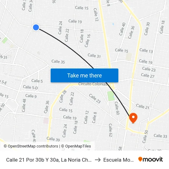 Calle 21 Por 30b Y 30a, La Noria Chuburná to Escuela Modelo map