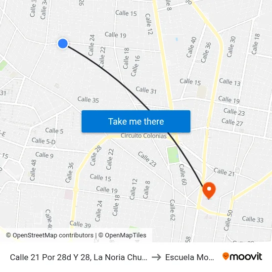 Calle 21 Por 28d Y 28, La Noria Chuburná to Escuela Modelo map
