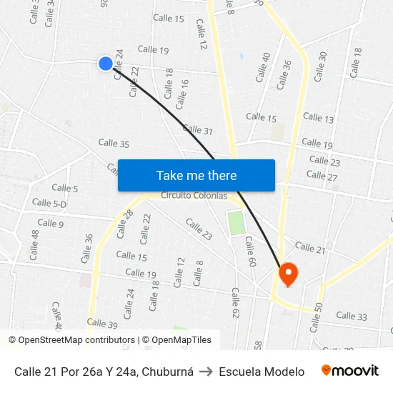 Calle 21 Por 26a Y 24a, Chuburná to Escuela Modelo map