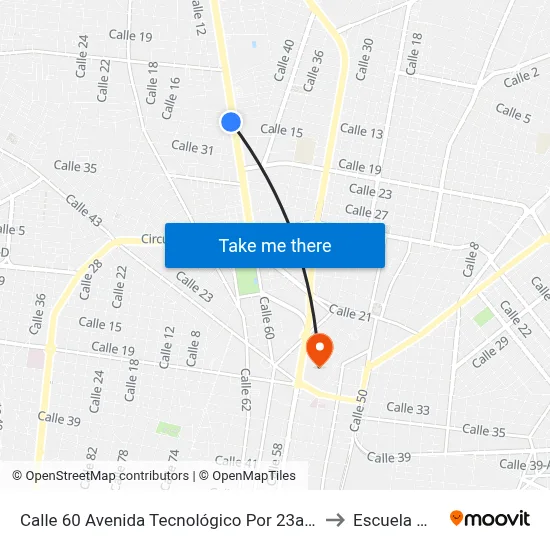 Calle 60 Avenida Tecnológico Por 23a Y 25, Chuburná to Escuela Modelo map