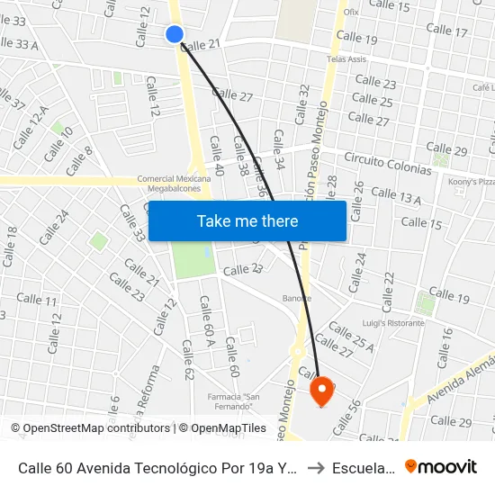 Calle 60 Avenida Tecnológico Por 19a Y 21, Fraccionamiento Málaga to Escuela Modelo map