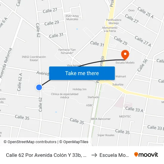Calle 62 Por Avenida Colón Y 33b, Centro to Escuela Modelo map