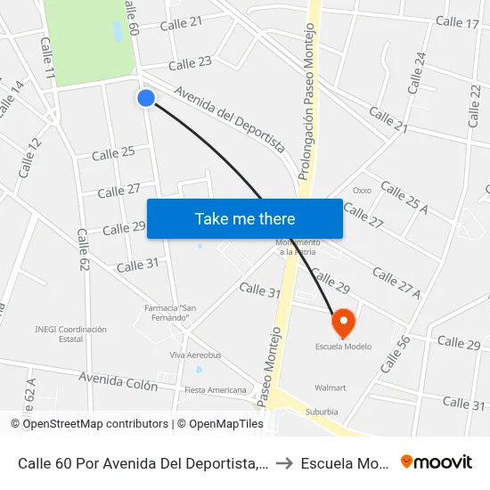 Calle 60 Por Avenida Del Deportista, Centro to Escuela Modelo map