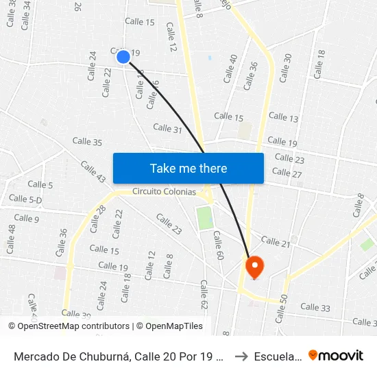 Mercado De Chuburná, Calle 20 Por 19 Y 21a, Boulevares De Chuburna to Escuela Modelo map