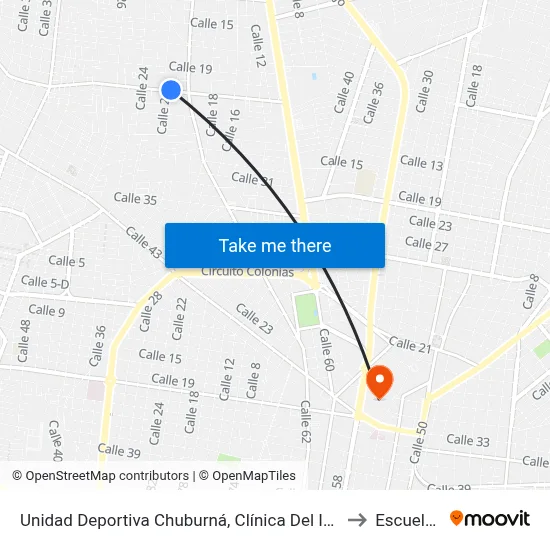 Unidad Deportiva Chuburná, Clínica Del Imss, Calle 21 Por 20 Y 22, Chuburná to Escuela Modelo map