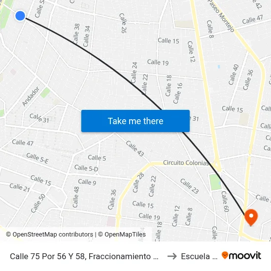 Calle 75 Por 56 Y 58, Fraccionamiento Cámara De La Construcción to Escuela Modelo map