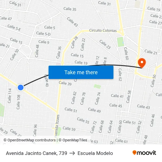 Avenida Jacinto Canek, 739 to Escuela Modelo map