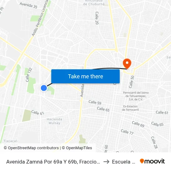 Avenida Zamná Por 69a Y 69b, Fraccionamiento Yucalpetén to Escuela Modelo map