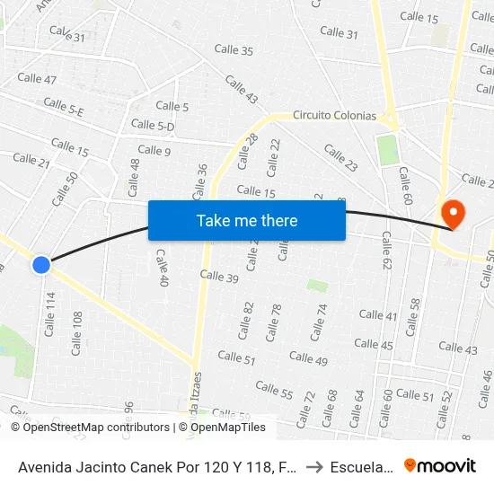Avenida Jacinto Canek Por 120 Y 118, Fraccionamiento Yucalpetén to Escuela Modelo map