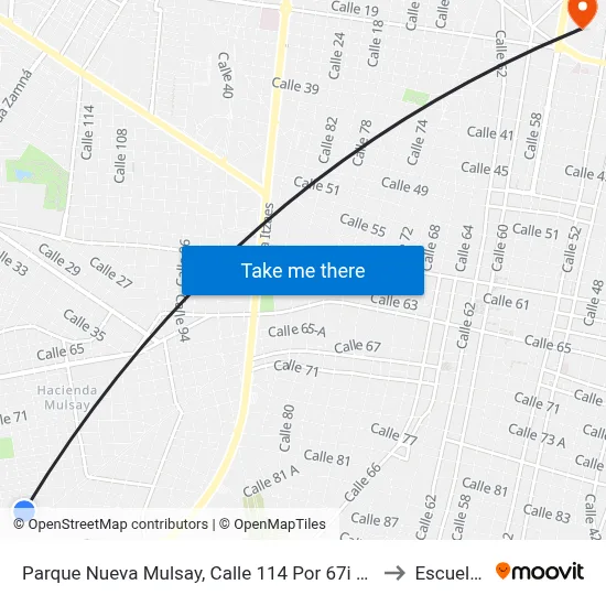 Parque Nueva Mulsay, Calle 114 Por 67i Y 67j, Fraccionamiento Nueva Mulsay to Escuela Modelo map