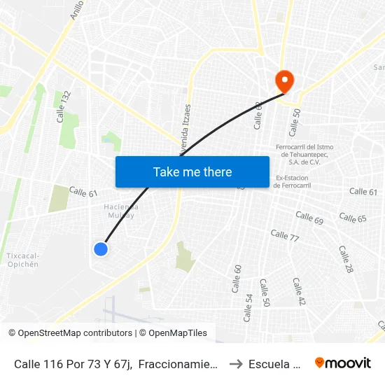 Calle 116 Por 73 Y 67j,  Fraccionamiento Nueva Mulsay to Escuela Modelo map