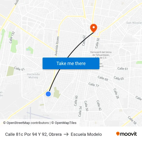 Calle 81c Por 94 Y 92, Obrera to Escuela Modelo map