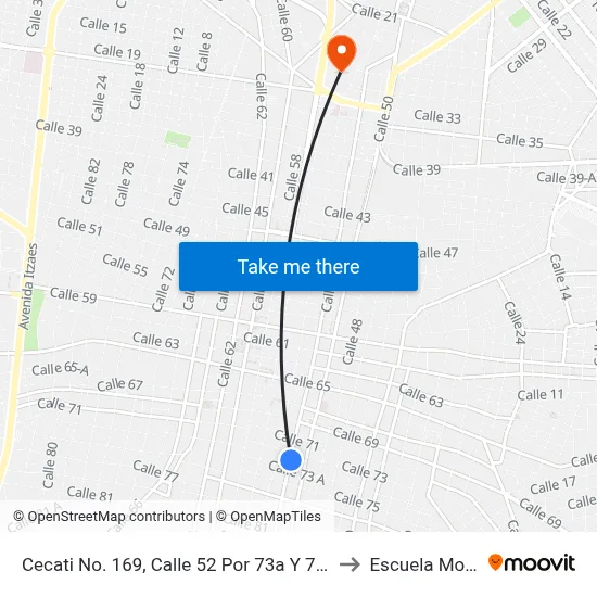 Cecati No. 169, Calle 52 Por 73a Y 73, Centro to Escuela Modelo map