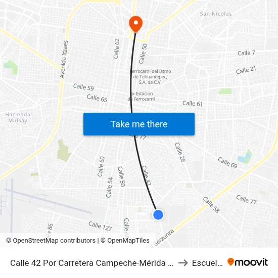 Calle 42 Por Carretera Campeche-Mérida Y 21 Fraccionamiento San Nicolás Del Sur to Escuela Modelo map