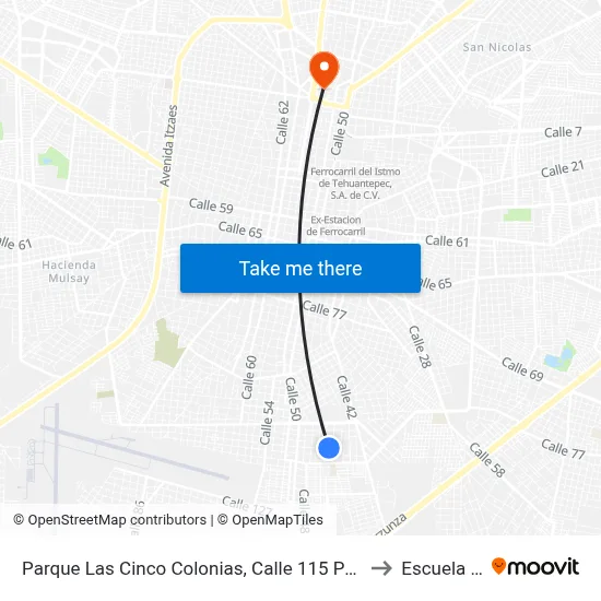 Parque Las Cinco Colonias, Calle 115 Por 46 Y 46a, Cinco Colonias to Escuela Modelo map