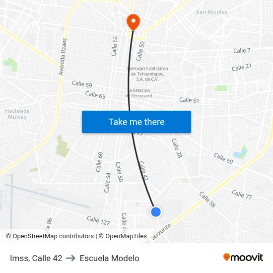 Imss, Calle 42 to Escuela Modelo map