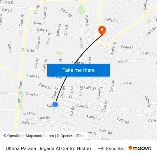 Ultima Parada Llegada Al Centro Histórico,  Calle 60 Por 61 Y 63, Centro to Escuela Modelo map