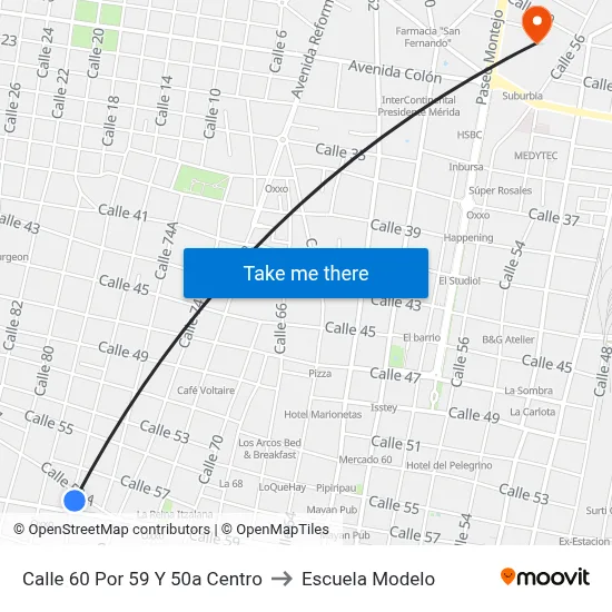 Calle 60 Por 59 Y 50a Centro to Escuela Modelo map