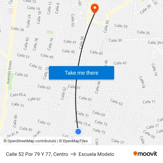 Calle 52 Por 79 Y 77, Centro to Escuela Modelo map
