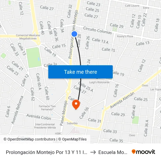 Prolongación Montejo Por 13 Y 11 Itzimná to Escuela Modelo map