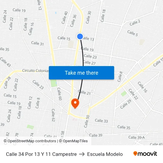 Calle 34 Por 13 Y 11 Campestre to Escuela Modelo map