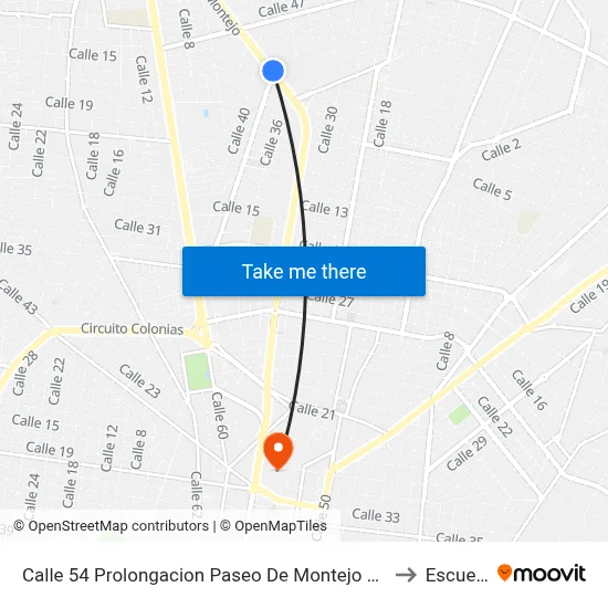 Calle 54 Prolongacion Paseo De Montejo Por 23 Y Avenida Camara De Comercio Campestre to Escuela Modelo map