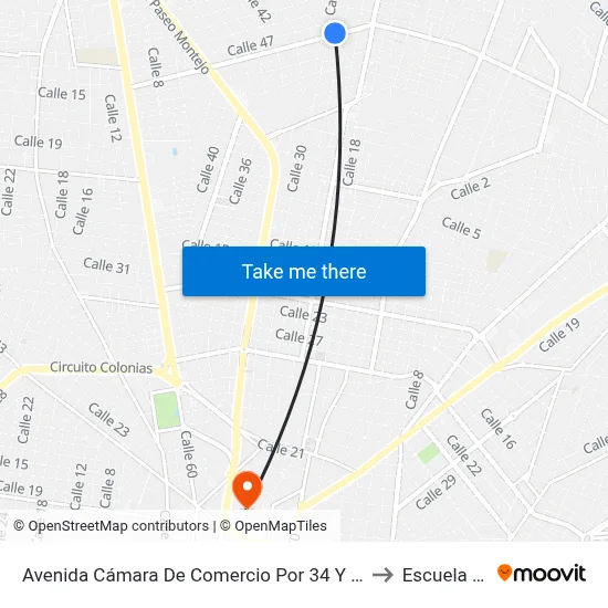 Avenida Cámara De Comercio Por 34 Y 36, Benito Juárez Norte to Escuela Modelo map
