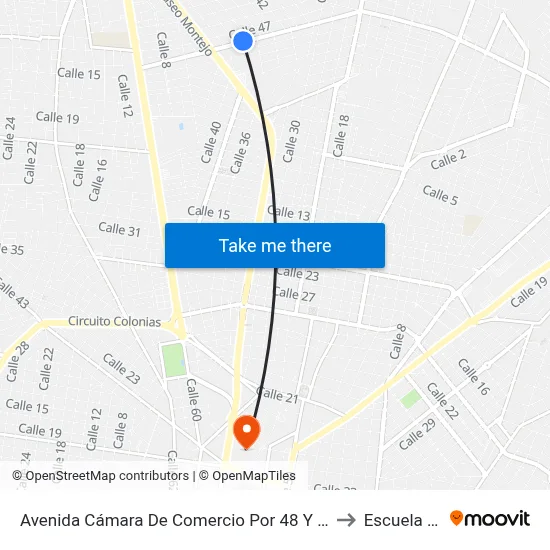 Avenida Cámara De Comercio Por 48 Y 50, Benito Juárez Norte to Escuela Modelo map