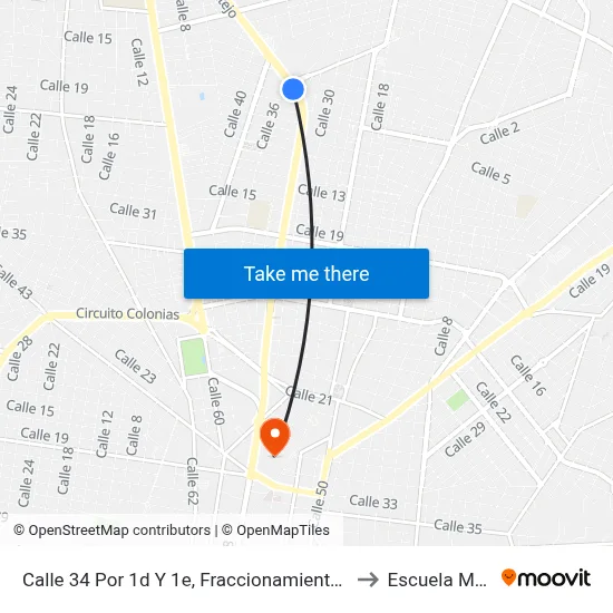 Calle 34 Por 1d Y 1e, Fraccionamiento Campestre to Escuela Modelo map