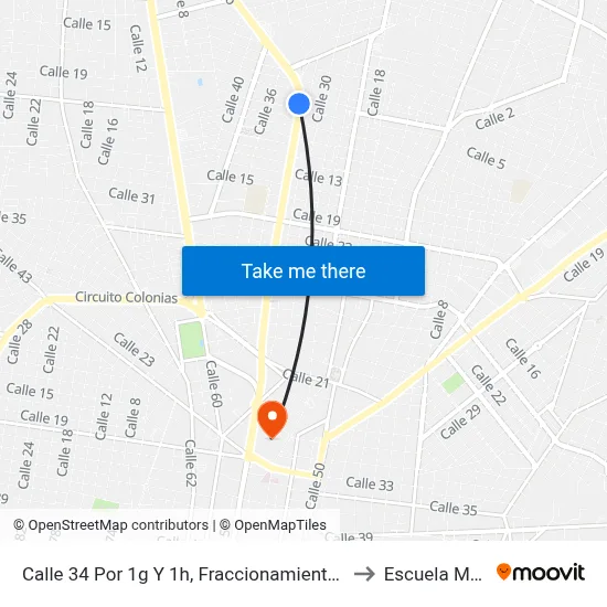 Calle 34 Por 1g Y 1h, Fraccionamiento Campestre to Escuela Modelo map