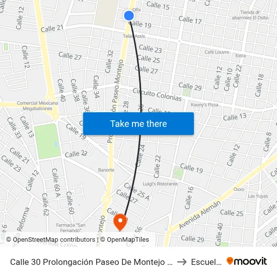 Calle 30 Prolongación Paseo De Montejo Por 17 Y 19, Fraccionamiento Campestre to Escuela Modelo map