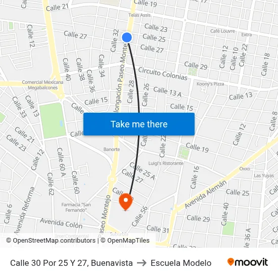 Calle 30 Por 25 Y 27, Buenavista to Escuela Modelo map