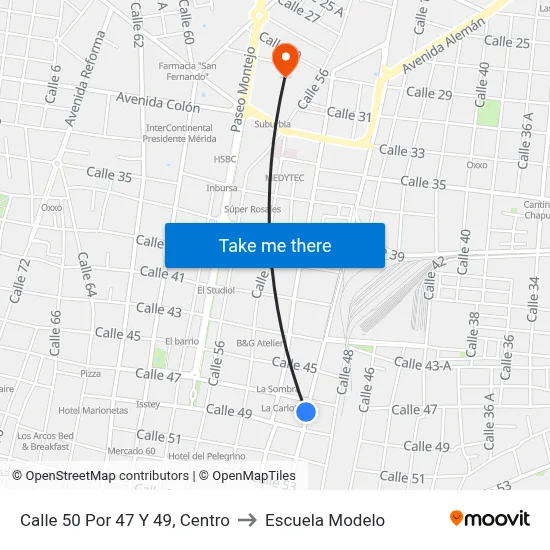 Calle 50 Por 47 Y 49, Centro to Escuela Modelo map