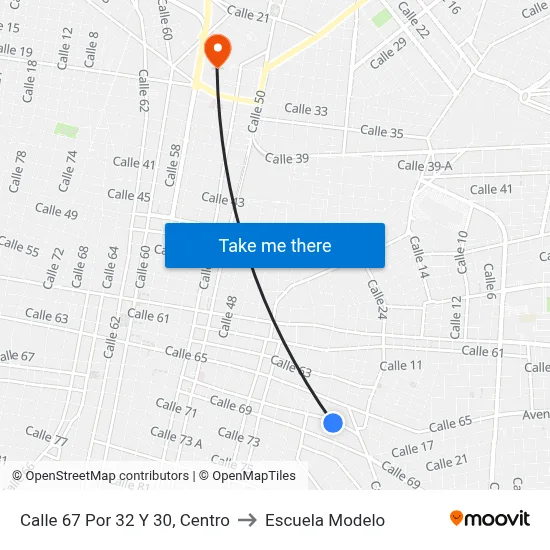 Calle 67 Por 32 Y 30, Centro to Escuela Modelo map