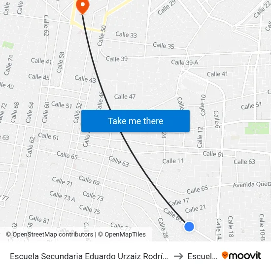 Escuela Secundaria Eduardo Urzaiz Rodríguez, Calle 69 Por 32 Y 22, Colonia Azcorra to Escuela Modelo map