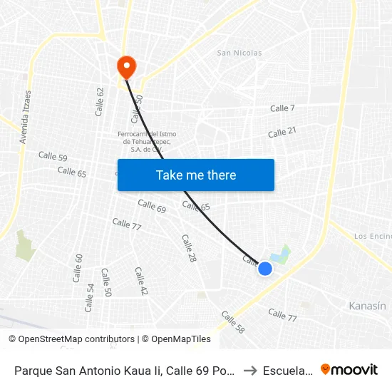 Parque San Antonio Kaua Ii, Calle 69 Por 66 Y 36, San Antonio Kaua I to Escuela Modelo map