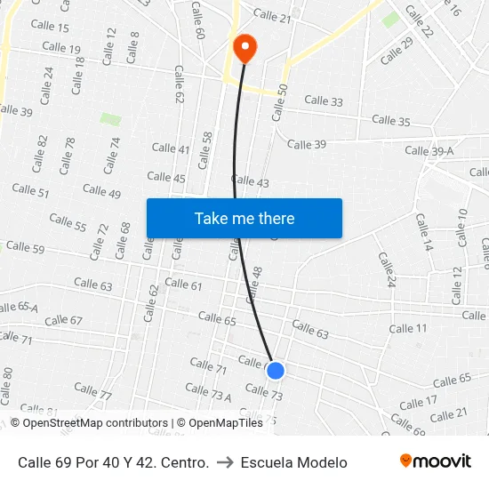 Calle 69 Por 40 Y 42. Centro. to Escuela Modelo map