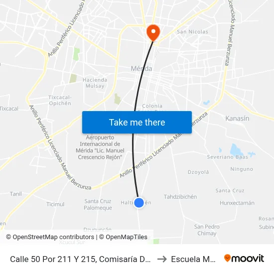 Calle 50 Por 211 Y 215, Comisaría De Xmatkuil to Escuela Modelo map
