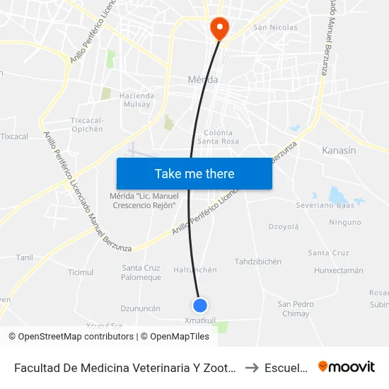 Facultad De Medicina Veterinaria Y Zootecnia Uady, Comisaría De Xmatkuil to Escuela Modelo map