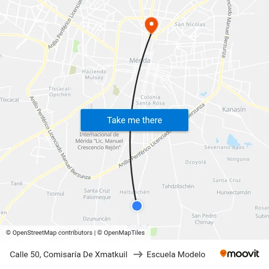 Calle 50, Comisaría De Xmatkuil to Escuela Modelo map