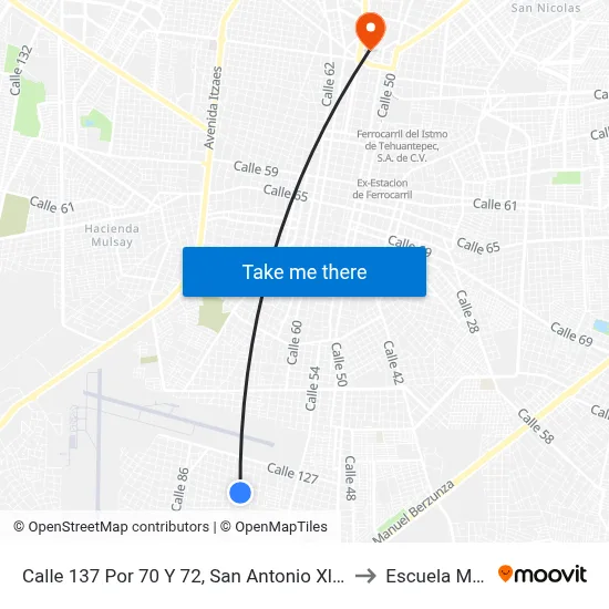 Calle 137 Por 70 Y 72, San Antonio Xluch Y Nocoh to Escuela Modelo map
