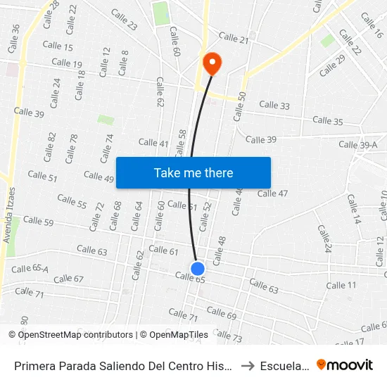 Primera Parada Saliendo Del Centro Histórico, Calle 63 Por 50, Centro to Escuela Modelo map