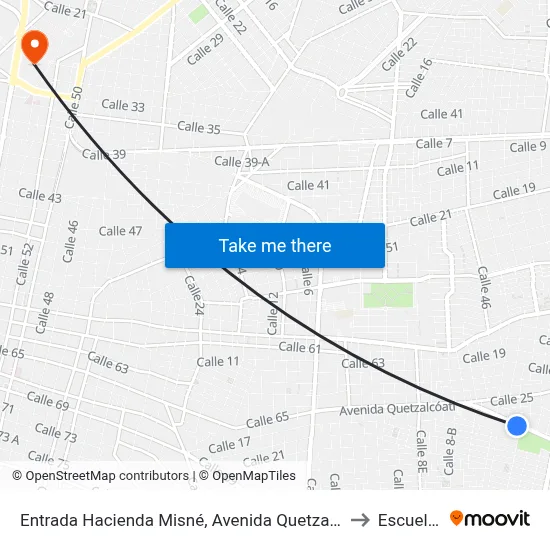 Entrada Hacienda Misné, Avenida Quetzalcoatl Por Calle 8b Y 8a, Nueva Chichén to Escuela Modelo map