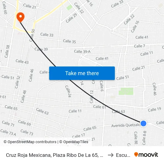 Cruz Roja Mexicana, Plaza Ribo De La 65, Avenida Quetzalcoatl, Calle 24 Por 4a, Colonia Chichén Itzá to Escuela Modelo map