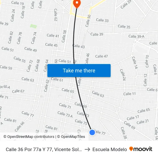 Calle 36 Por 77a Y 77, Vicente Solís to Escuela Modelo map