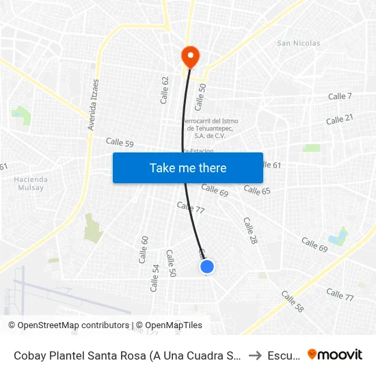 Cobay Plantel Santa Rosa (A Una Cuadra Sobre Avenida 1o. De Mayo), Calle 42 Por 107 Y 113, Santa Rosa to Escuela Modelo map